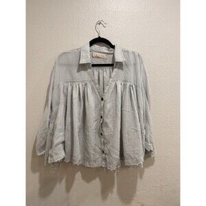 Free People Top Medium Picnic Plaid Oversized Dolman Sleeve Button Down  Blue